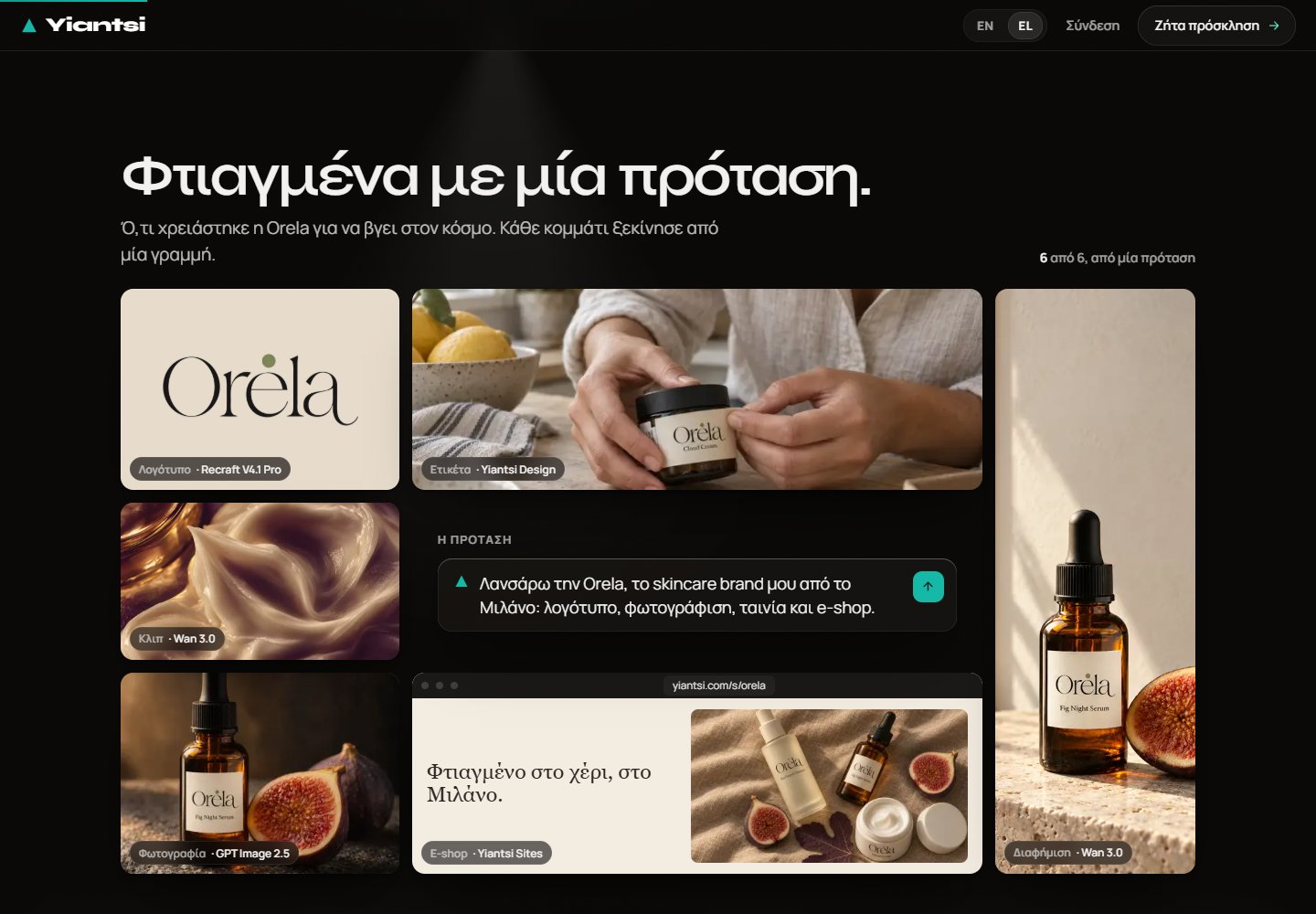 Το παράδειγμα Orela στη δημόσια παρουσίαση. Η Ιώνη, το brand και τα προϊόντα είναι φανταστικά.